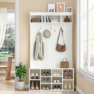 Okak 70.9IN Tall Storage Cabinet with Bench and Shelves, Freestanding Entryway Cabinet with 7 Coat Racks, Entryway Shoe Storage - 1 of 4