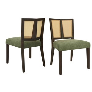 Christopher Knight Home Set of 2 Genesis Rubberwood Upholstered Dining Chairs with Cane Webbing Green/Dark Brown - 1 of 4