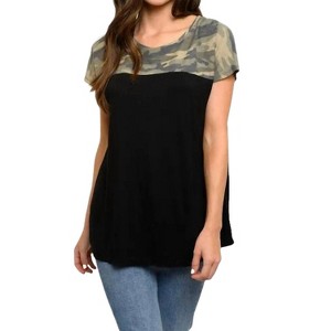 Women's Colorblock Criss Cross Back Short Sleeve Top - HEIMISH USA - 1 of 2