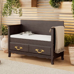 Shoe Bench with Removable Cushion, Entryway Bench with Hidden Storage for Entrance and Living Room, Shoe Storage Bench with Back, Espresso - 1 of 4
