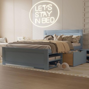 Streamdale Full Size Platform Bed With Drawer And Two Shelves, Gray(Expected Arrival Time: 10.28) - 1 of 1