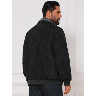 INSPIRE CHIC Men's Winter Cargo Lapel Zipper Up Fleece Lined Warm Corduroy Jacket Small Black — фото 3