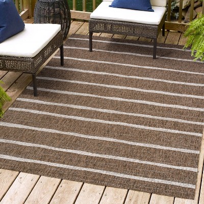 Colonia Brown and Beige Striped 4' x 6' Synthetic Area Rug
