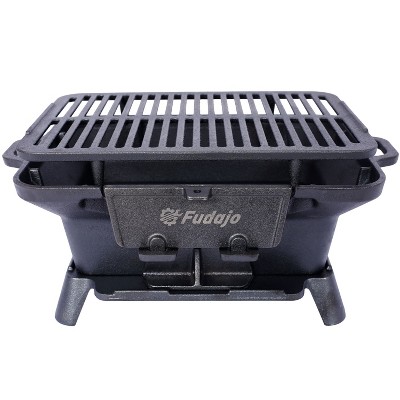 Oval/Rectanglar Cast Iron Outdoor Table Grill Charcoal Tabletop Griddle for Camping,Parties,Portable BBQ Enamel-Coated Skillet with Grab Handle