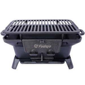 Oval/Rectanglar Cast Iron Outdoor Table Grill Charcoal Tabletop Griddle for Camping,Parties,Portable BBQ Enamel-Coated Skillet with Grab Handle - 1 of 4