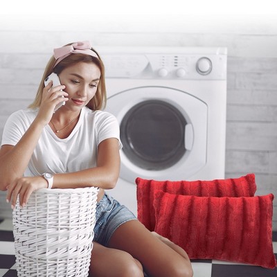 Small Crimson Faux Fur Lumbar Pillow Set