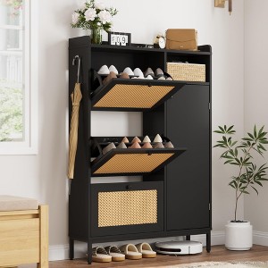 3-Drawer Rattan Shoe Storage Cabinet – Freestanding Organizer for Entryway/Hallway (Easy Assembly) - 1 of 4