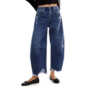 Imily Bela Womens Baggy Barrel Jeans Cropped Boyfriend Wide Leg Raw Hem Denim Pants - 1 of 4