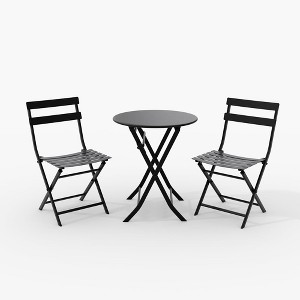 homfan 3-Piece Outdoor Bistro Set - Small Iron Patio Table & 2 Chairs, Cafe Dining Set for Balcony, Garden, Apartment, All-Weather Bistro Furniture - 1 of 4