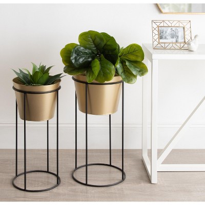Sheely Modern Gold/Black Metal Indoor Porch Planter Stands, Set of 2