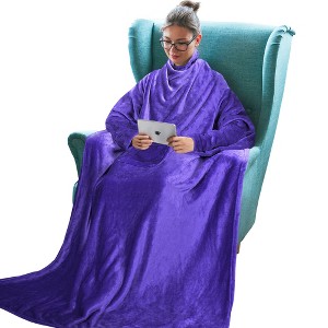 Tirrinia Adult Wearable Fleece Blanket with Sleeves, Soft Cozy TV Blanket, Sunggle Blanket Gift for Women Men - 1 of 4