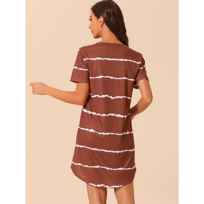 cheibear Women's Round Neck Nightshirt Striped Short Sleeve Sleepshirt Nightgown, 3 of 6
