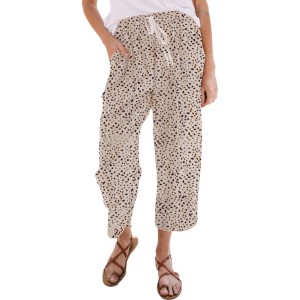 Amaryllis Women's Leopard Spot Printed Drawstring Cropped Pants Relaxed Fit Comfortable Casual - 1 of 4