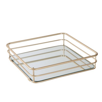 Square Vanity Tray With Mirror Glass Gold - Elle Décor : Target