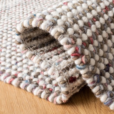 Ivory and Grey Handwoven Wool Rectangular Area Rug 8' x 10'
