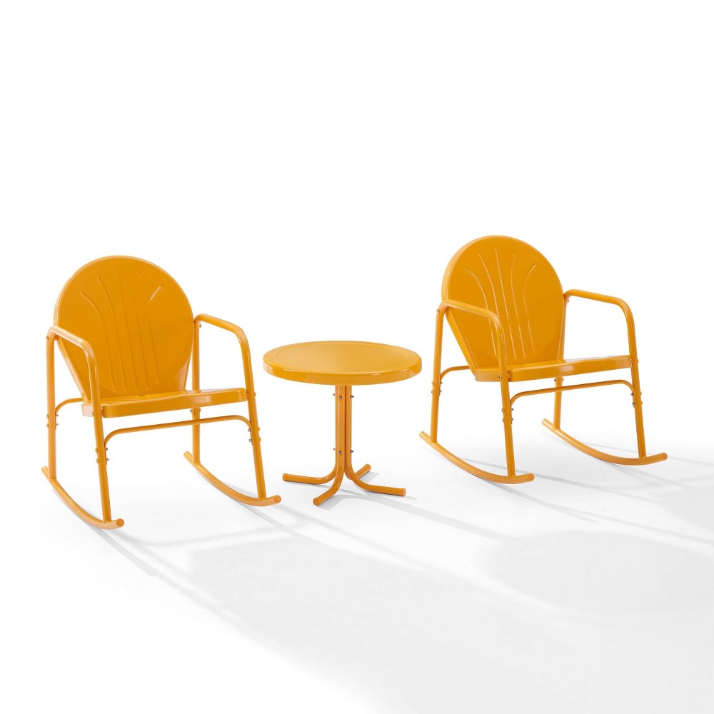 Photos - Garden Furniture Crosley Griffith 3pc Outdoor Metal Rocking Chair Set - Tangerine -  Orange 