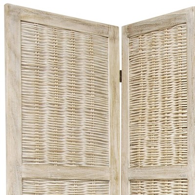 Burnt White Bamboo and Hardwood 4-Panel Folding Room Divider