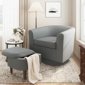 MAYEERTY Swivel Barrel Accent Chair with Ottoman, Modern Single Sofa, Upholstered Armchair with Storage Space for Home, Gray - 1 of 4