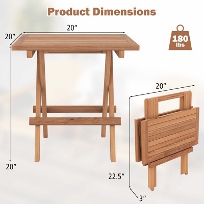 Teak Wood Folding Patio Side Table with Slatted Top