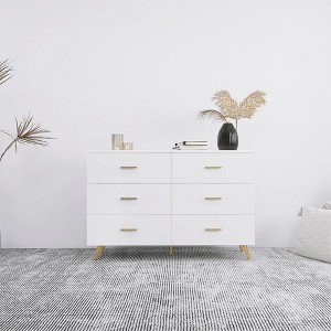 High Gloss 6-Drawer Chest of Drawers with Gold Handles & Steel Legs, Spacious Modern Vanity Cabinet for Bedroom or Living Room, Anti-Tip Safety Design - 1 of 4