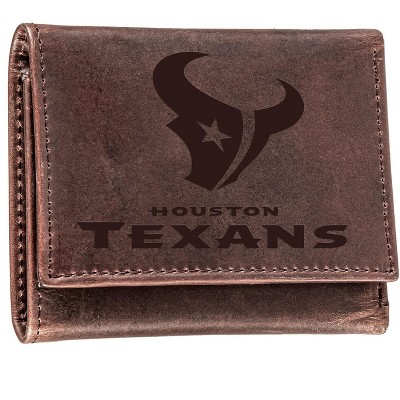 Evergreen NFL Houston Texans Brown Leather Trifold Wallet Officially Licensed with Gift Box