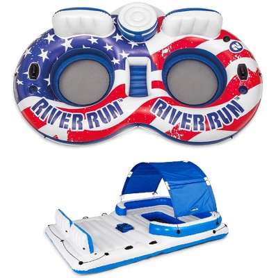 Intex American Flag 2 Person Pool Float w/ Tropical Breeze 6 Person Lake Raft