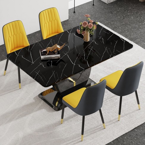 Nicbex Dining Table Set For 4 Kitchen Table Black Marble Mdf ...