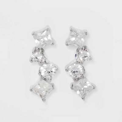 Prong Set Pave Cubic Zirconia Cluster Stud Earrings - A New Day™ Silver