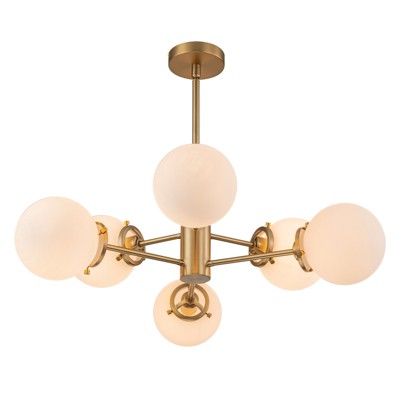 LLHZSY Modern Transitional 6-Light Sputnik Ceilling Chandelier Globe Frosted Glass 30 7/10" Wide Light Fixture for Dining Room-Gold