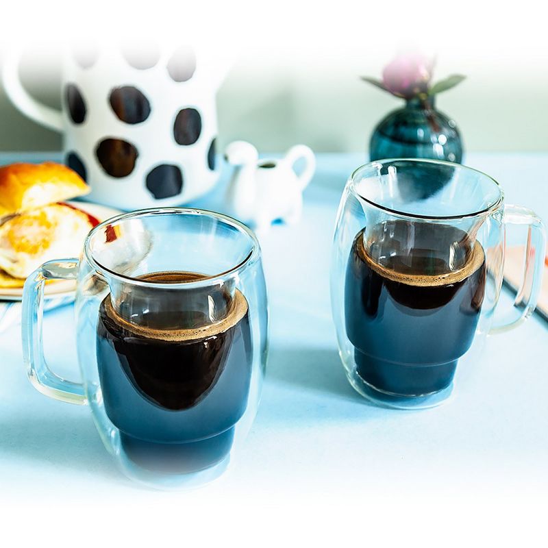 JoyJolt Cadus Glass Coffee Cups Double Wall  - Set of 2 Insulated Mugs Tea Glasses - 16-Ounces, 5 of 7