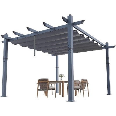 Outdoor Pergola Metal Gazebo with Retractable Canopy