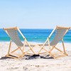 Tangkula 2pcs Foldable Patio Sling Chair w/ Solid Bamboo Frame & Breathable Canvas Seat Beach, Garden, Patio - image 2 of 4