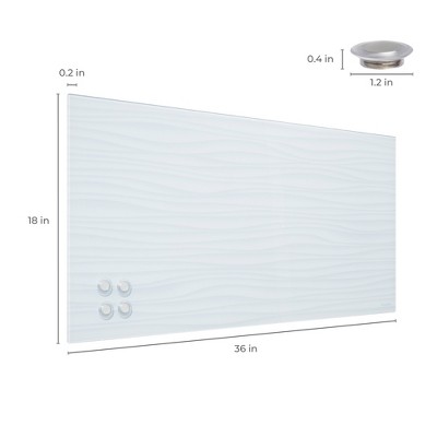 White Waves Magnetic Glass Dry-Erase Board with Magnets, 18in x 36in