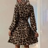 Mocamel Women's Leopard Print V-Neck Long-Sleeved Short Skirt Lace Up Ruffle Hem Elegant and Charming - 3 of 4