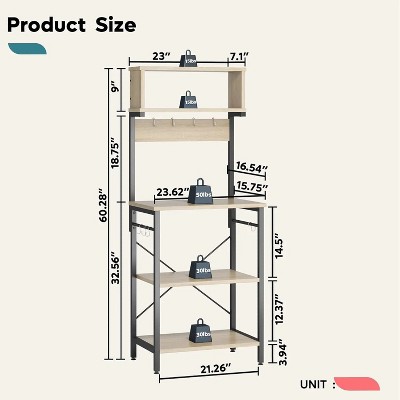 Light Oak Adjustable 5-Tier Kitchen Rack with Hooks