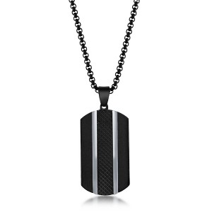 Metallo Stainless Steel Black Plated Silver Lined Dog Tag Necklace - Black - 24 Inch - 1 of 3
