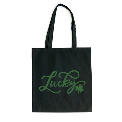 City Creek Prints Cursive Lucky Clover Canvas Tote Bag - 15x16 - Black