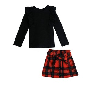 Feels Like Fall Ruffled Top and Plaid Skirt Set Mia Belle Girls - 1 of 4