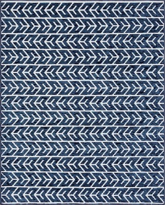 Navy Blue Rectangular Synthetic Easy-Care Outdoor Rug