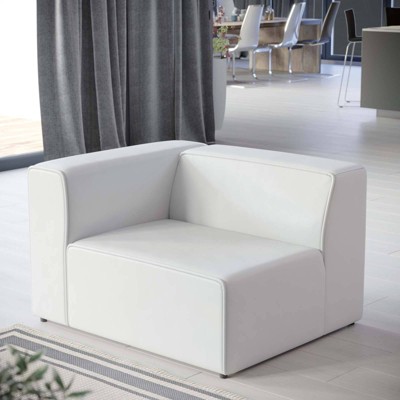 Expansive White Vegan Leather Left-Arm Chair with Elegant Piping
