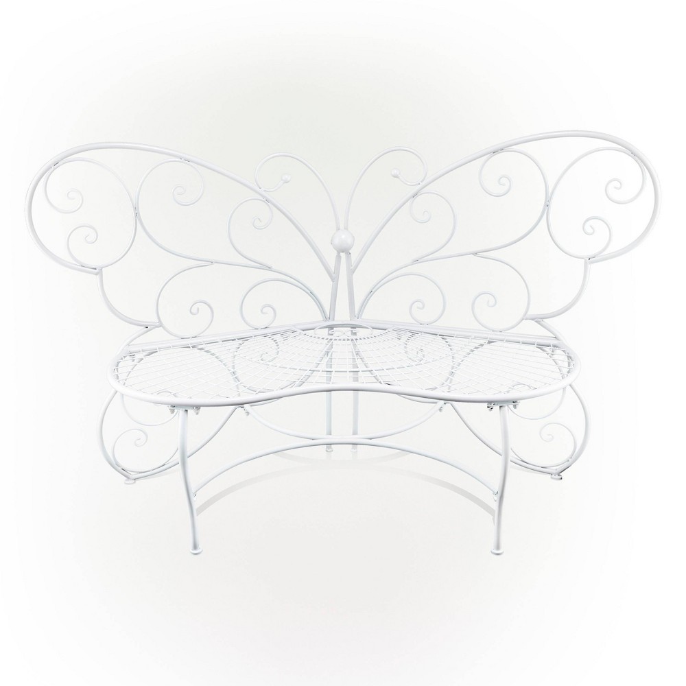 Photos - Garden Furniture 38" x 62" Metal Butterfly Outdoor Bench White - Alpine Corporation: Weathe