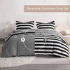 3 Piece Duvet Cover Set, Queen Size, Reversible Zipper with 4 Corner Ties and 2 Pillow Shams, Black and White Striped Printed - 4 of 4