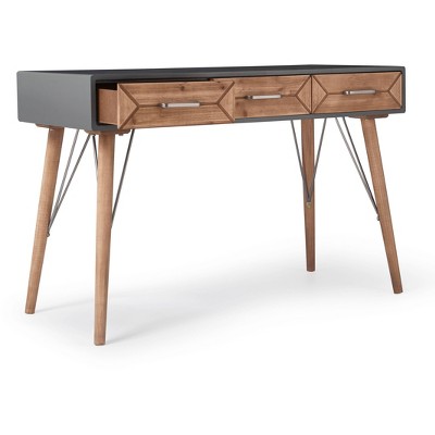 Contemporary Gray and Warm Brown Wood Desk Console with Storage