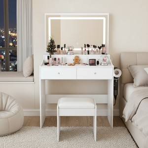 FONTOI 31.5"W Makeup Vanity Table Desk with Mirror and Hair Dryer Holder 5 Drawers for Woman Bedroom Dressing Room, Black/White - 1 of 4