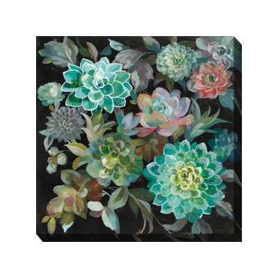 Cottage Garden West of The Wind Succulent Fanfare Green, Black, Red 24 x 24 Inch Waterproof Gallery Wrapped Canvas, Outdoor Garden, Yard, Patio All