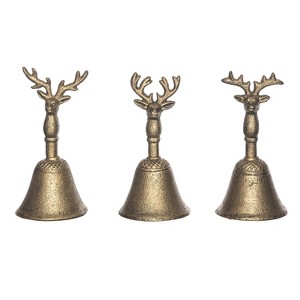 Transpac Cast Iron Brass Reindeer Bell Set of 3 Decorative Figurines for Christmas Gold Metal Tabletop Decor - 1 of 1