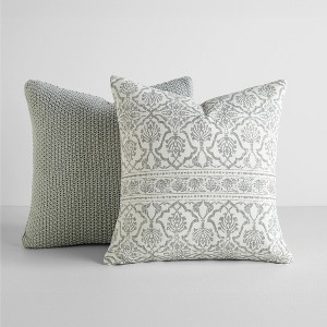 2-Pack Eucalyptus Throw Pillows Seed Stitch Knit with Cotton Patterns in Antique Floral - Becky Cameron, Eucalyptus, 20 x 20 - 1 of 4