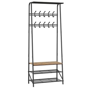 GustoWave Coat Rack with Shoe Storage & 10 Hooks, 3-in-1 Freestanding Coat Stand, Hall Tree with Storage, Metal Frame Clothes Rack, Brown - 1 of 4