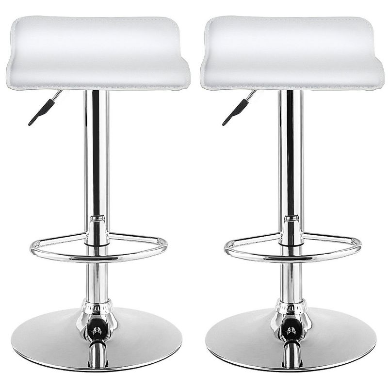 Costway Set of 2 Swivel Bar Stools Adjustable PU Leather Backless Dining Chair White Low Back, 4 of 10
