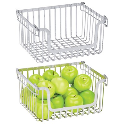 mDesign Stackable Food Organizer Storage Basket, Open Front - 2 Pack - Matte Black